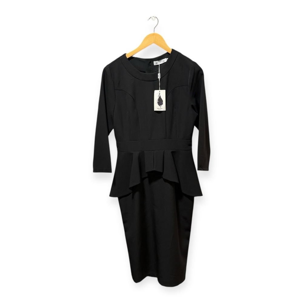 MUXXN Boutique Black Peplum Midi Dress 3/4 Sleeve NWT Women’s M